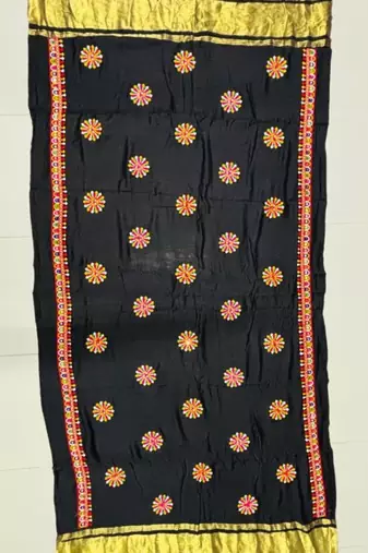 Multicolor Rayon Navratri Lehenga Choli | Garba & Dandiya Outfit with Black Half-Sleeve Round Neckline
