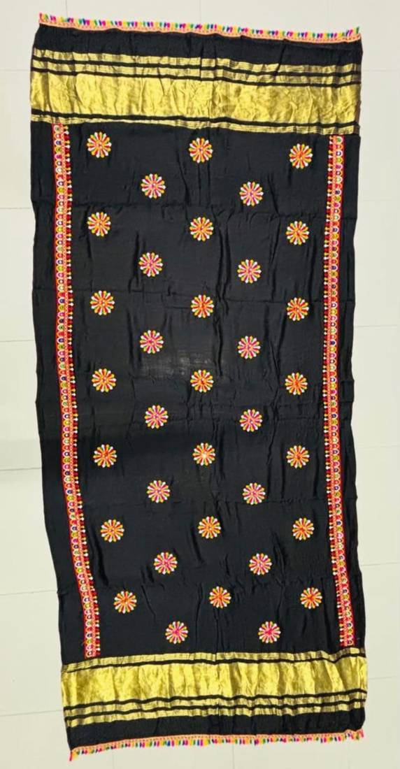 Multicolor Rayon Navratri Lehenga Choli | Garba & Dandiya Outfit with Black Half-Sleeve Round Neckline