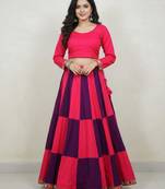 Pink Rayon Navratri Lehenga Choli | Garba & Dandiya Outfit with Pink Half-Sleeve Round Neckline
