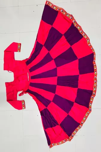 Pink Rayon Navratri Lehenga Choli | Garba & Dandiya Outfit with Pink Half-Sleeve Round Neckline