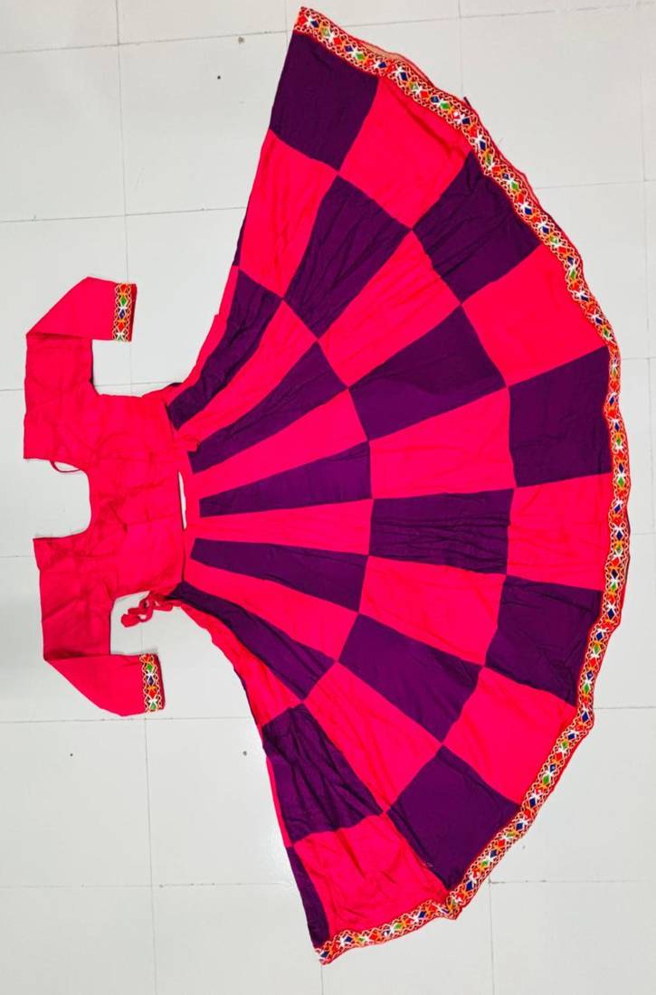 Pink Rayon Navratri Lehenga Choli | Garba & Dandiya Outfit with Pink Half-Sleeve Round Neckline