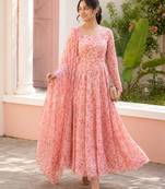 Light pink printed georgette anarkali kurti