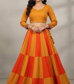 Mustard Rayon Navratri Lehenga Choli | Garba & Dandiya Outfit with Mustard Half-Sleeve Round Neckline