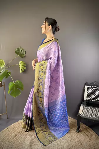 lavender tissue silk blend kanjeevaram zari woven saree with unstitched blouse piece