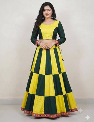 Lemon Rayon Navratri Lehenga Choli | Garba & Dandiya Outfit with Lemon Half-Sleeve Round Neckline 1