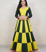 Lemon Rayon Navratri Lehenga Choli | Garba & Dandiya Outfit with Lemon Half-Sleeve Round Neckline