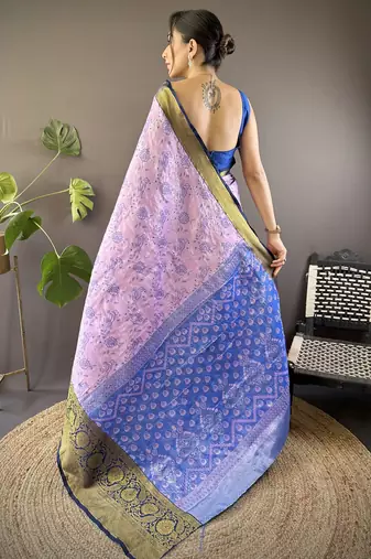 lavender tissue silk blend kanjeevaram zari woven saree with unstitched blouse piece