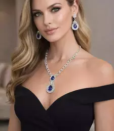 Amethyst Purple Teardrop Bridal Jewelry Set: Silver Necklace and Earrings