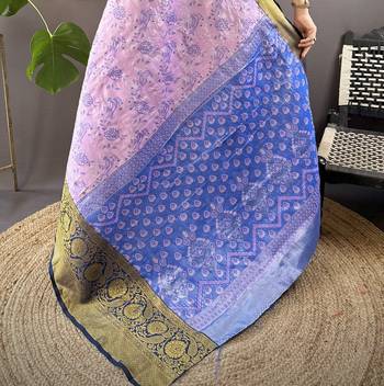 lavender tissue silk blend kanjeevaram zari woven saree with unstitched blouse piece. 5