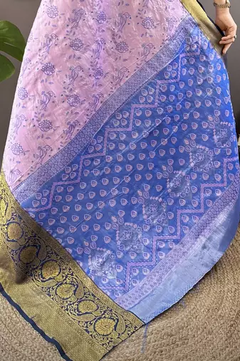 lavender tissue silk blend kanjeevaram zari woven saree with unstitched blouse piece
