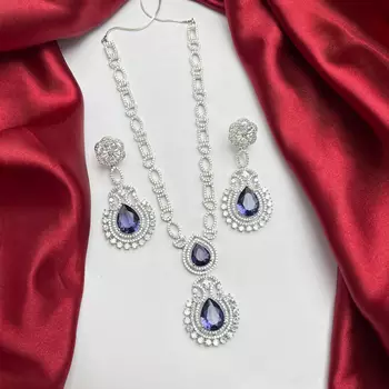 Amethyst Purple Teardrop Bridal Jewelry Set: Silver Necklace and Earrings 2