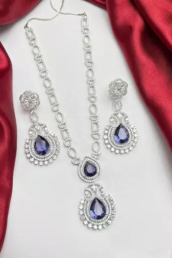Amethyst Purple Teardrop Bridal Jewelry Set: Silver Necklace and Earrings