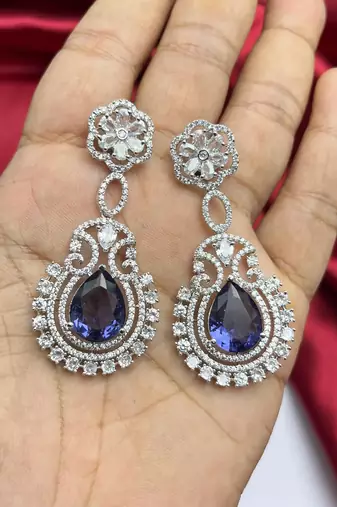 Amethyst Purple Teardrop Bridal Jewelry Set: Silver Necklace and Earrings