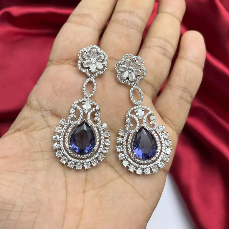 Amethyst Purple Teardrop Bridal Jewelry Set: Silver Necklace and Earrings