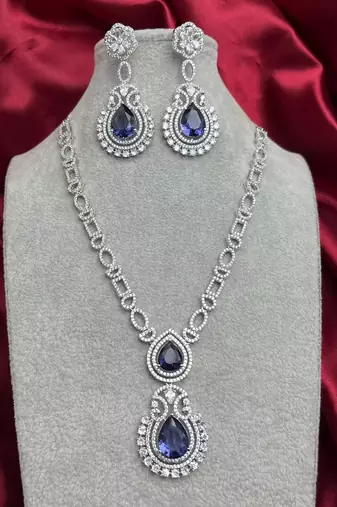 Amethyst Purple Teardrop Bridal Jewelry Set: Silver Necklace and Earrings