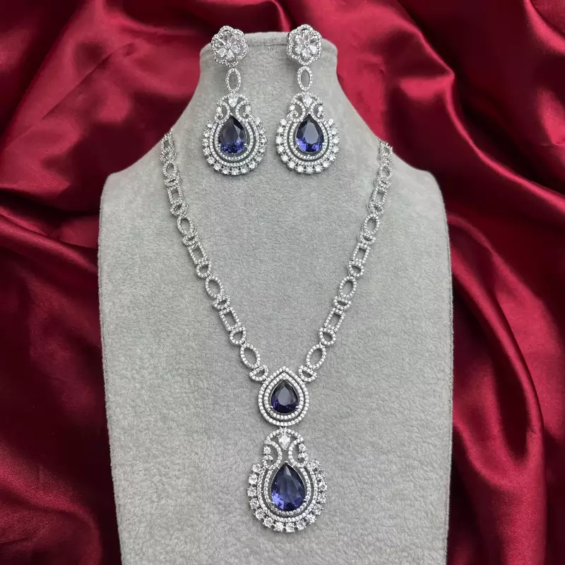 Amethyst Purple Teardrop Bridal Jewelry Set: Silver Necklace and Earrings