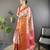 peach tissue silk blend kanjeevaram zari woven saree with unstitched blouse piece.