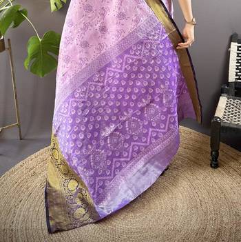 lavender tissue silk blend kanjeevaram zari woven saree with unstitched blouse piece. 5