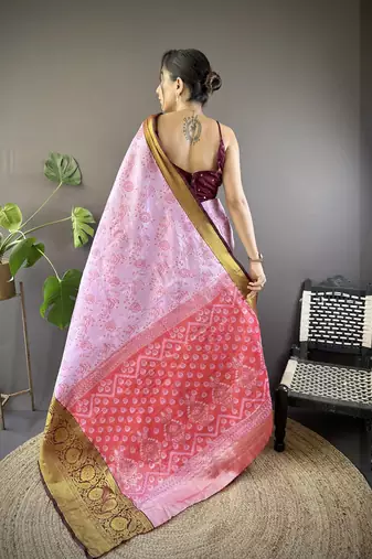 lavender tissue silk blend kanjeevaram zari woven saree with unstitched blouse piece.