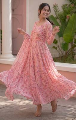 Light pink printed georgette anarkali kurti 2