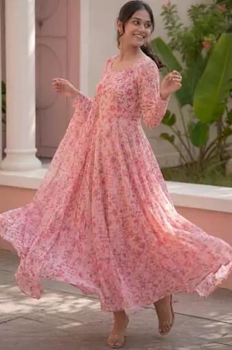 Light pink printed georgette anarkali kurti