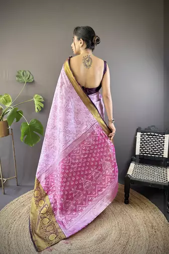 lavender tissue silk blend kanjeevaram zari woven saree with unstitched blouse piece.