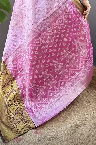lavender tissue silk blend kanjeevaram zari woven saree with unstitched blouse piece.
