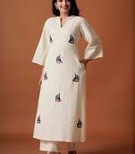 Women Embroidered A-Line Thread Work Pure Cotton Kurta with Palazzos
