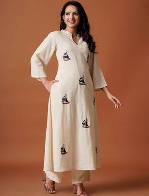 Women Embroidered A-Line Thread Work Pure Cotton Kurta with Palazzos 3
