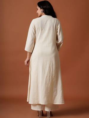 Women Embroidered A-Line Thread Work Pure Cotton Kurta with Palazzos 4