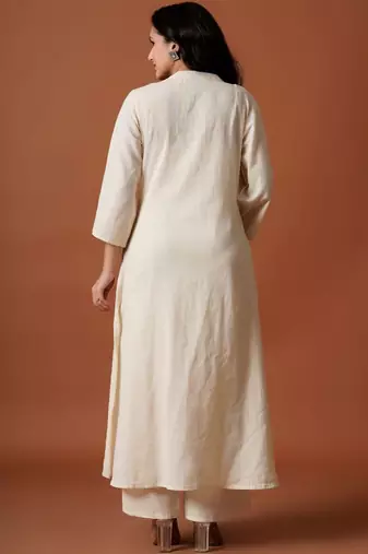 Women Embroidered A-Line Thread Work Pure Cotton Kurta with Palazzos