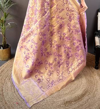 purple tissue silk blend kanjeevaram zari woven saree with unstitched blouse piece. 5