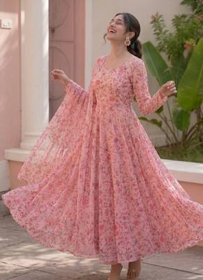Light pink printed georgette anarkali kurti 3