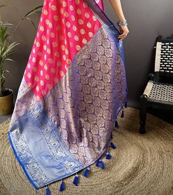 rani kanjeevaram silk blend zari woven saree with unstitched blouse piece. 5