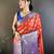 red kanjeevaram silk blend zari woven saree with unstitched blouse piece.