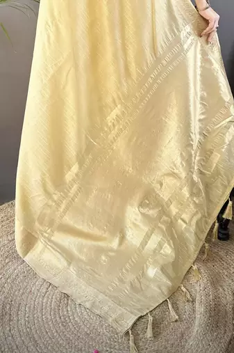 beige soft cotton blend zari checks saree with unstitched blouse piece.