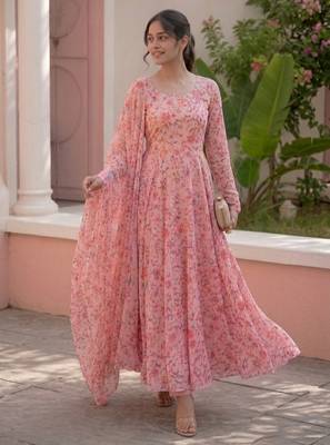 Light pink printed georgette anarkali kurti 4