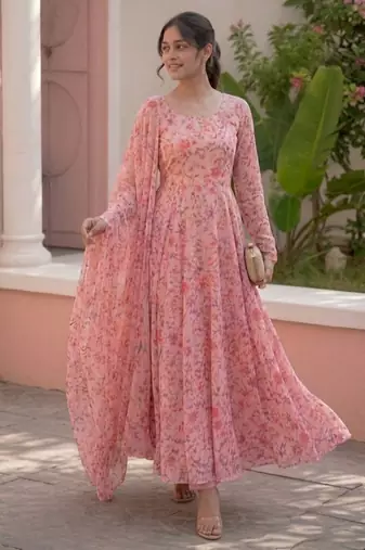 Light pink printed georgette anarkali kurti