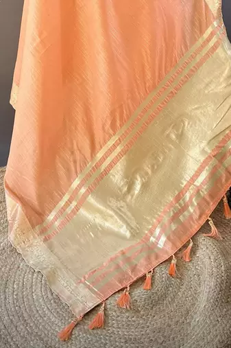 orange soft cotton blend zari checks saree with unstitched blouse piece.
