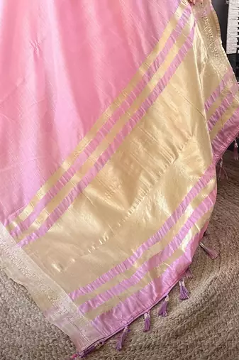 pink soft cotton blend zari checks saree with unstitched blouse piece.