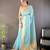 sky blue soft cotton blend zari checks saree with unstitched blouse piece.