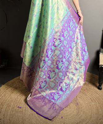 rama kanjeevaram silk blend zari woven saree with unstitched blouse piece. 5