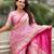 pink satin silk blend banarasi zari woven saree with unstitched blouse piece.