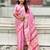 pink satin silk blend banarasi zari woven saree with unstitched blouse piece.