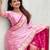 pink satin silk blend banarasi zari woven saree with unstitched blouse piece.