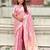 pink satin silk blend banarasi zari woven saree with unstitched blouse piece.