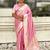 pink satin silk blend banarasi zari woven saree with unstitched blouse piece.