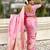 pink satin silk blend banarasi zari woven saree with unstitched blouse piece.