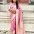 pink satin silk blend banarasi zari woven saree with unstitched blouse piece.