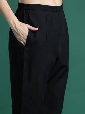 Women Floral Regular Thread Work Linen Kurta with Trousers & With Dupatta 5